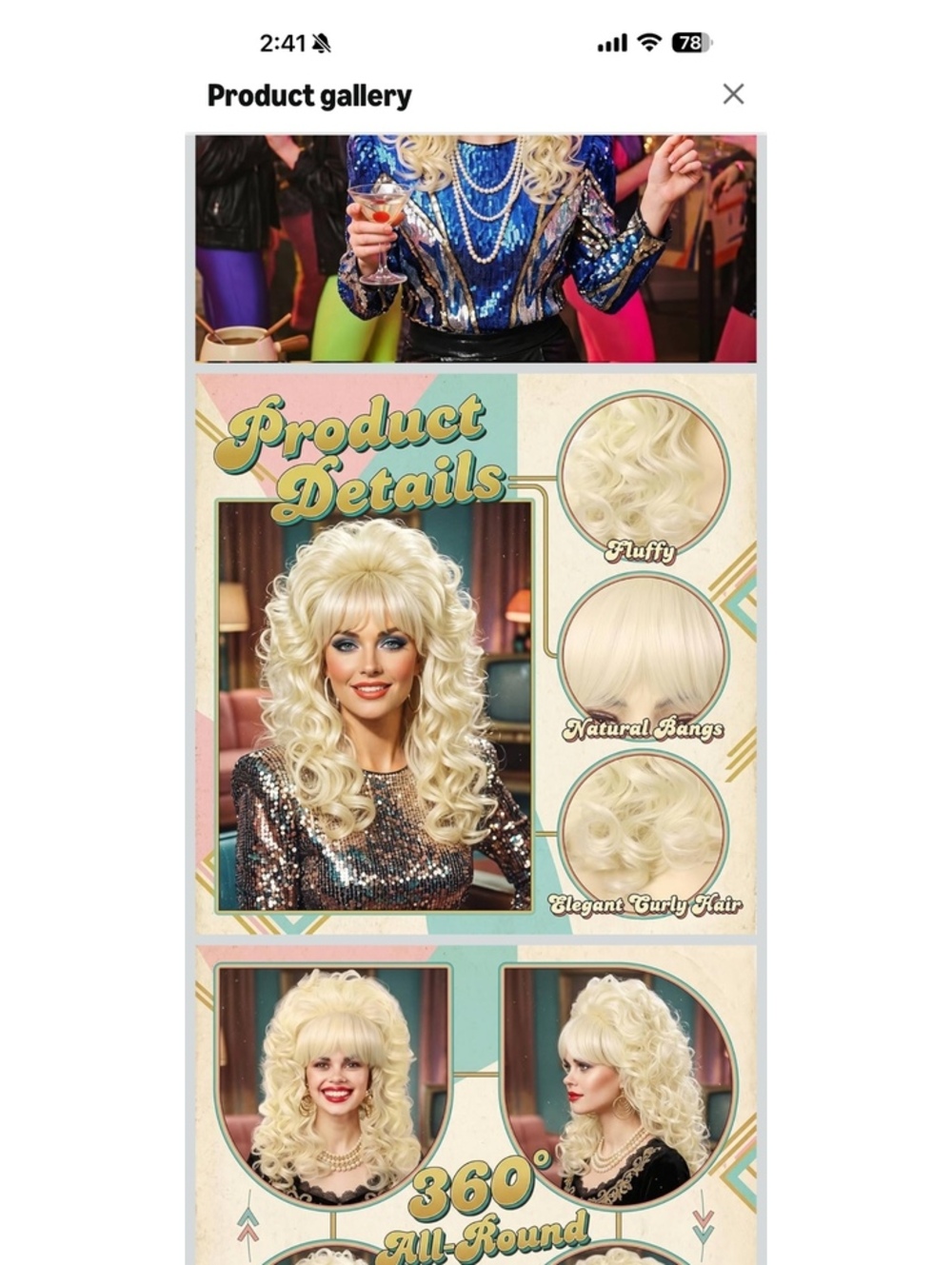 Blonde Curly Retro Style Wig with Volume and Natural Bangs